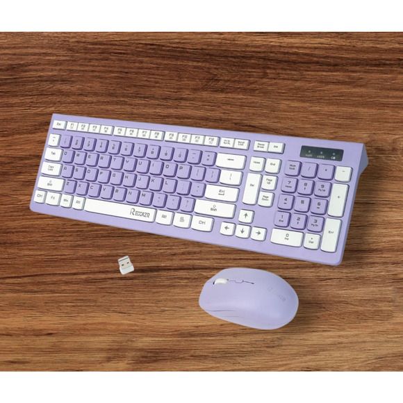 Wireless Full-Sized Keyboard and Mouse Combo Purple Reccazr 2.4G Desktop Laptop - Picture 1 of 6